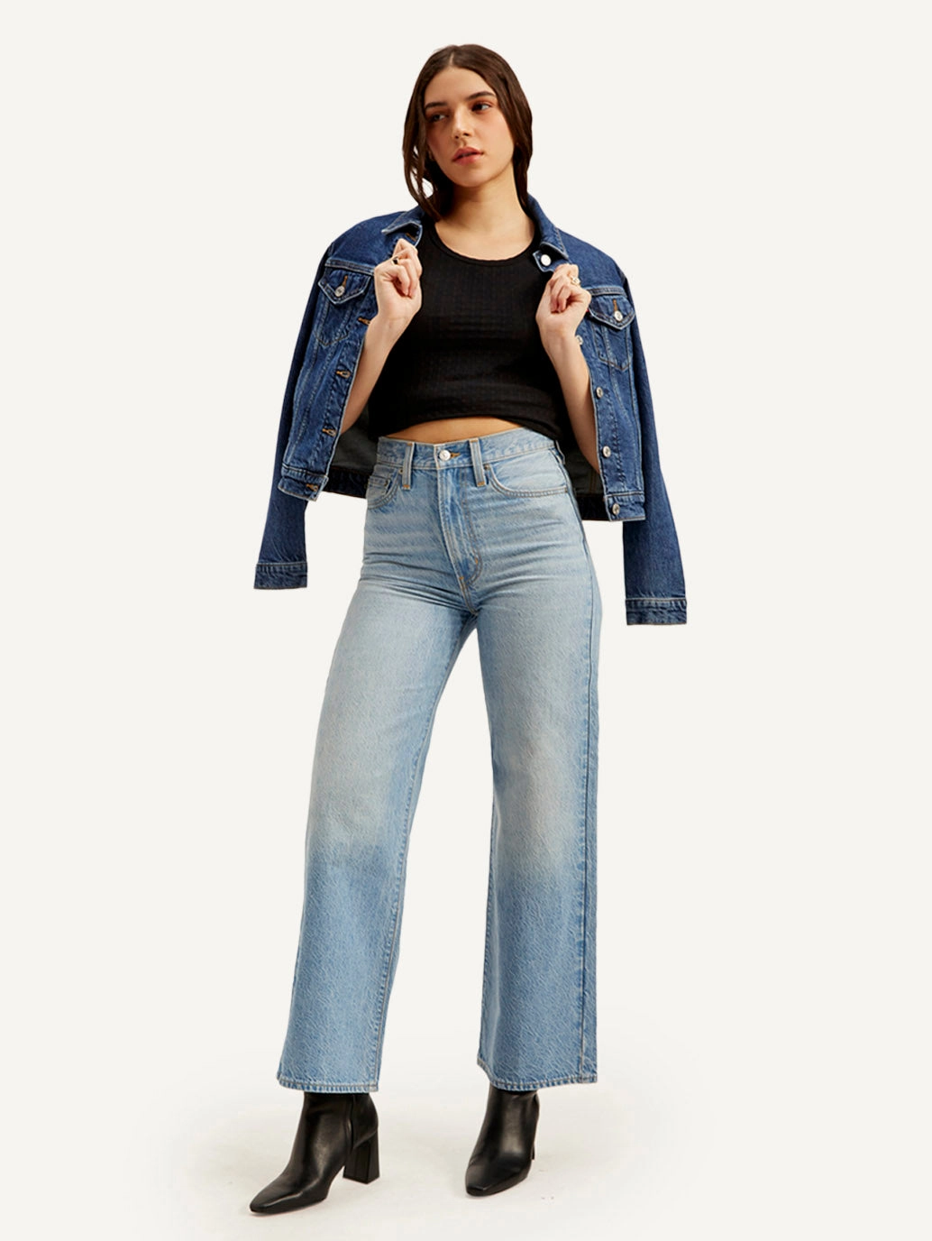 Practical Comfort Wardrobe Fit Women's Light Blue Ribcage Bell Bottom Wide Leg Fit High Rise Jeans