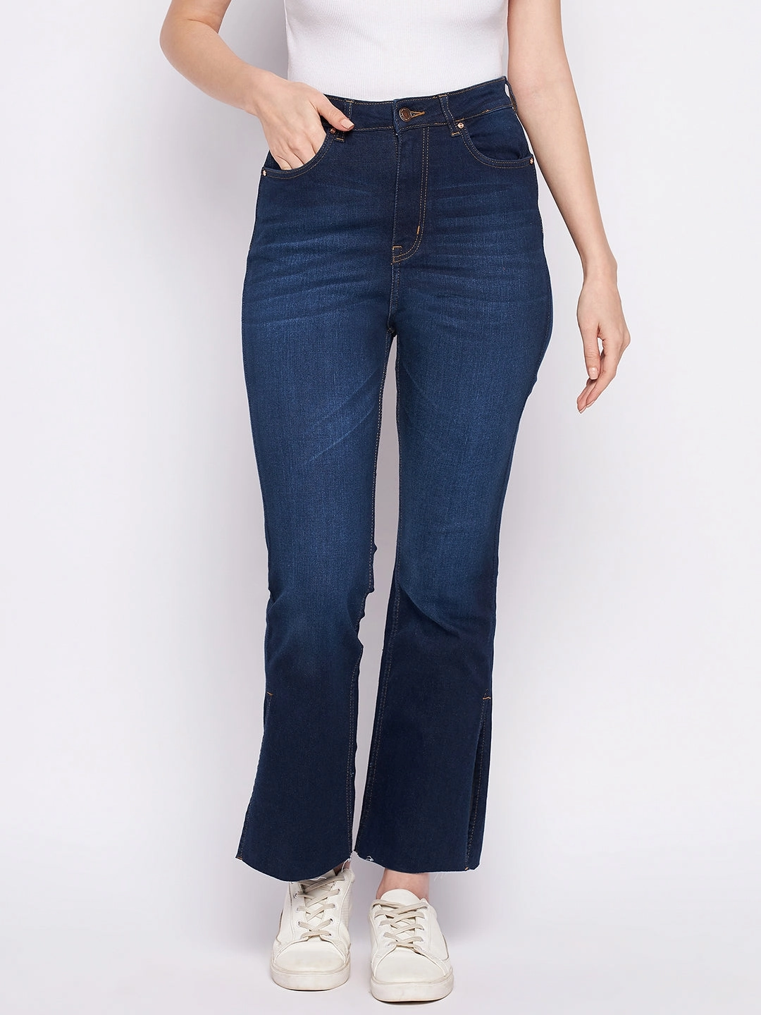 Tear Resistant Denim Madame Dark Blue Mid-Rise Boot -Cut Jean