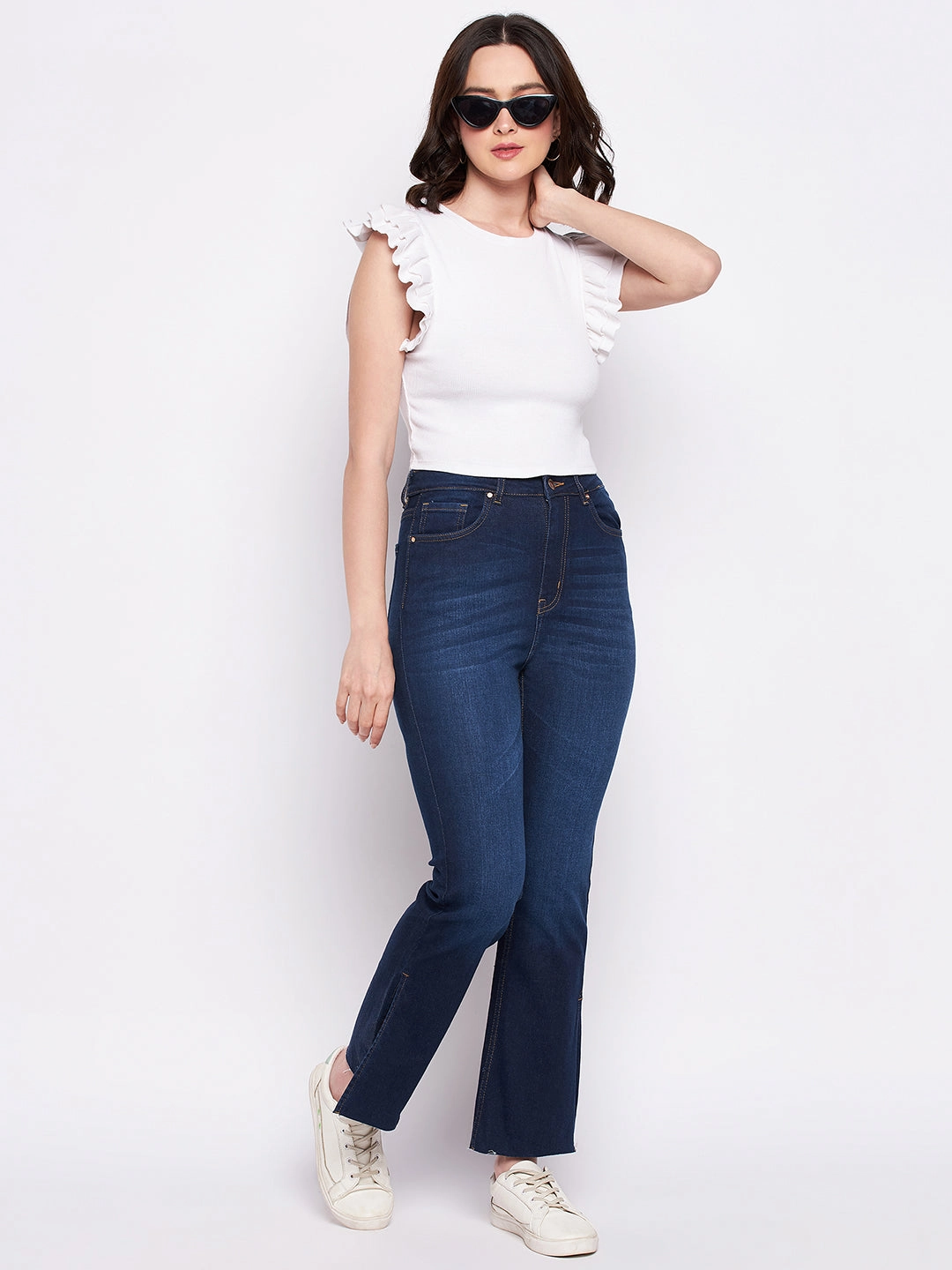 Versatile Winter Warmth Madame Dark Blue Mid-Rise Boot -Cut Jean