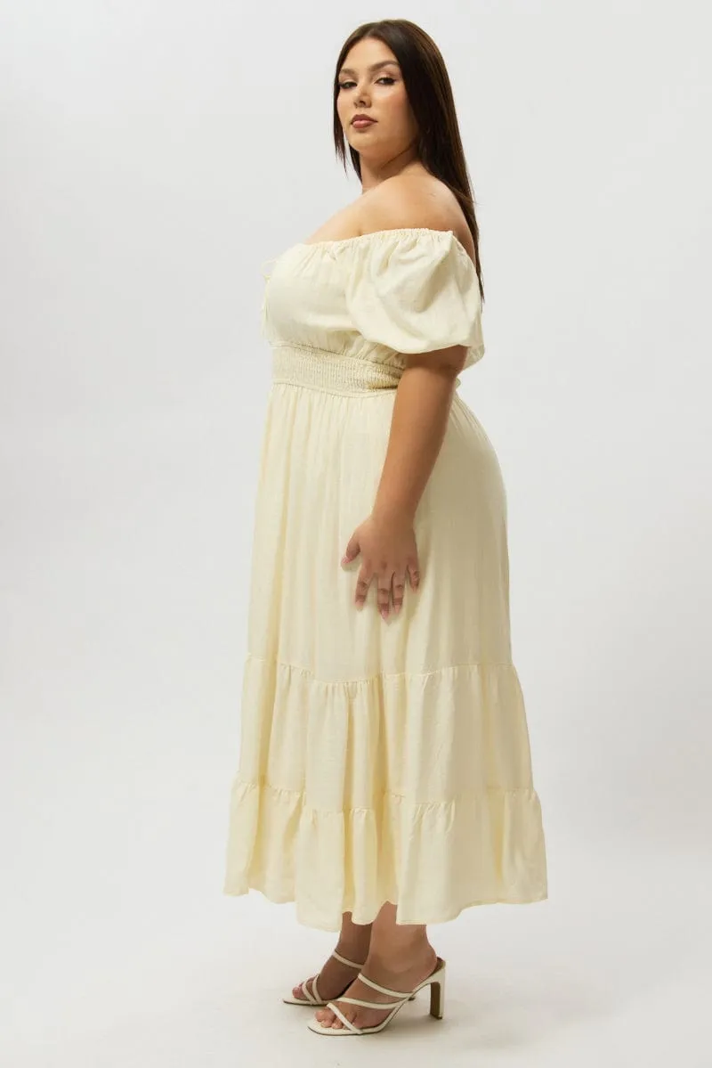 Easy Lovely Weekend Feel White Tiered Midi Dress Short Sleeve Ruched Bust