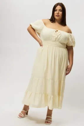 White Tiered Midi Dress Short Sleeve Ruched Bust Body Safe Baby-Shower