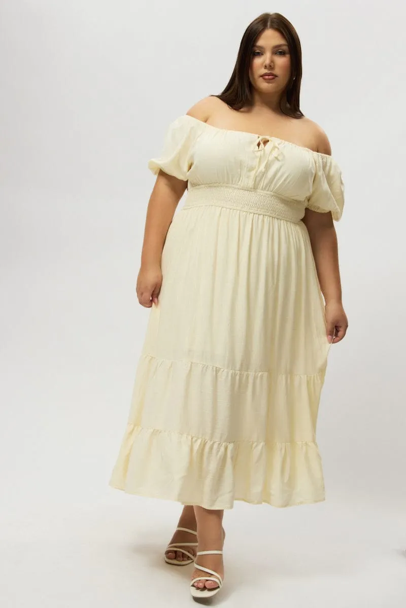 White Tiered Midi Dress Short Sleeve Ruched Bust Timeless Fit Classic-style