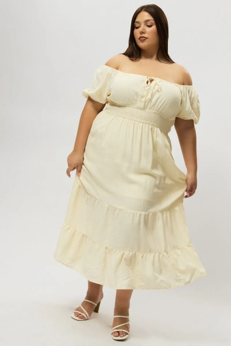 Light Layers White Tiered Midi Dress Short Sleeve Ruched Bust