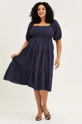 Urban Ready Blue Midi Dress Off Shoulder Short Sleeve