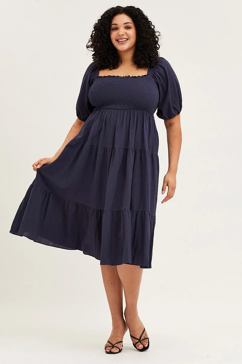 Urban Ready Blue Midi Dress Off Shoulder Short Sleeve