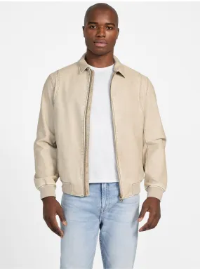 Weekend Ready Beige Faux-Leather Aviator Bomber Jacket