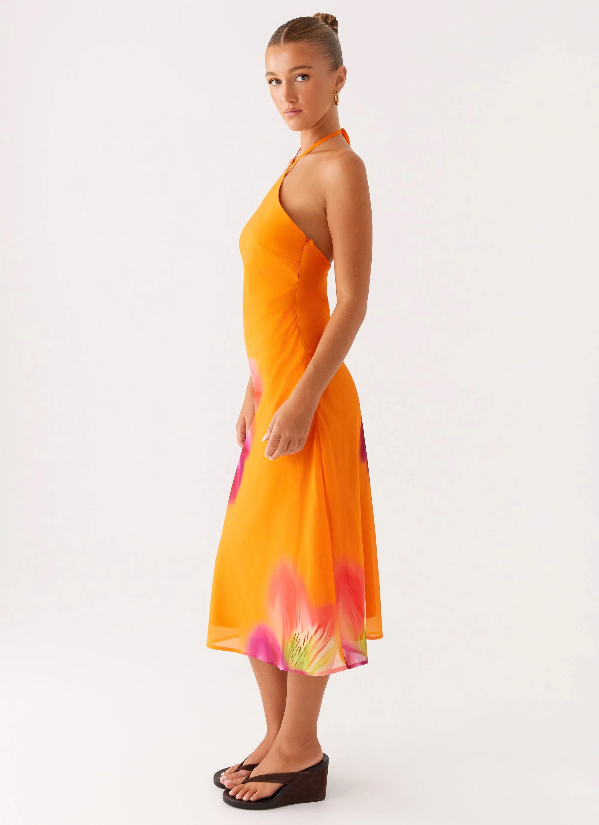 Sheer Light Kea Midi Dress - Orange Tropical