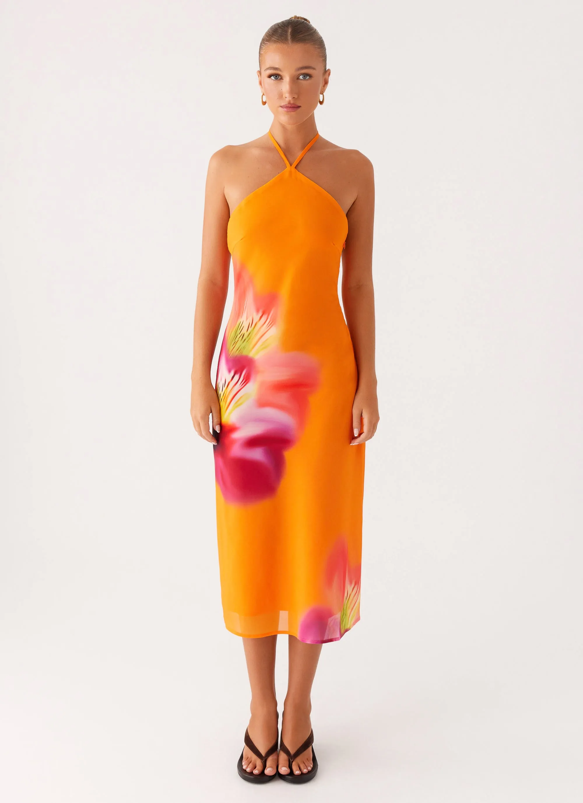 bold appearance Youthful Look Kea Midi Dress - Orange Tropical