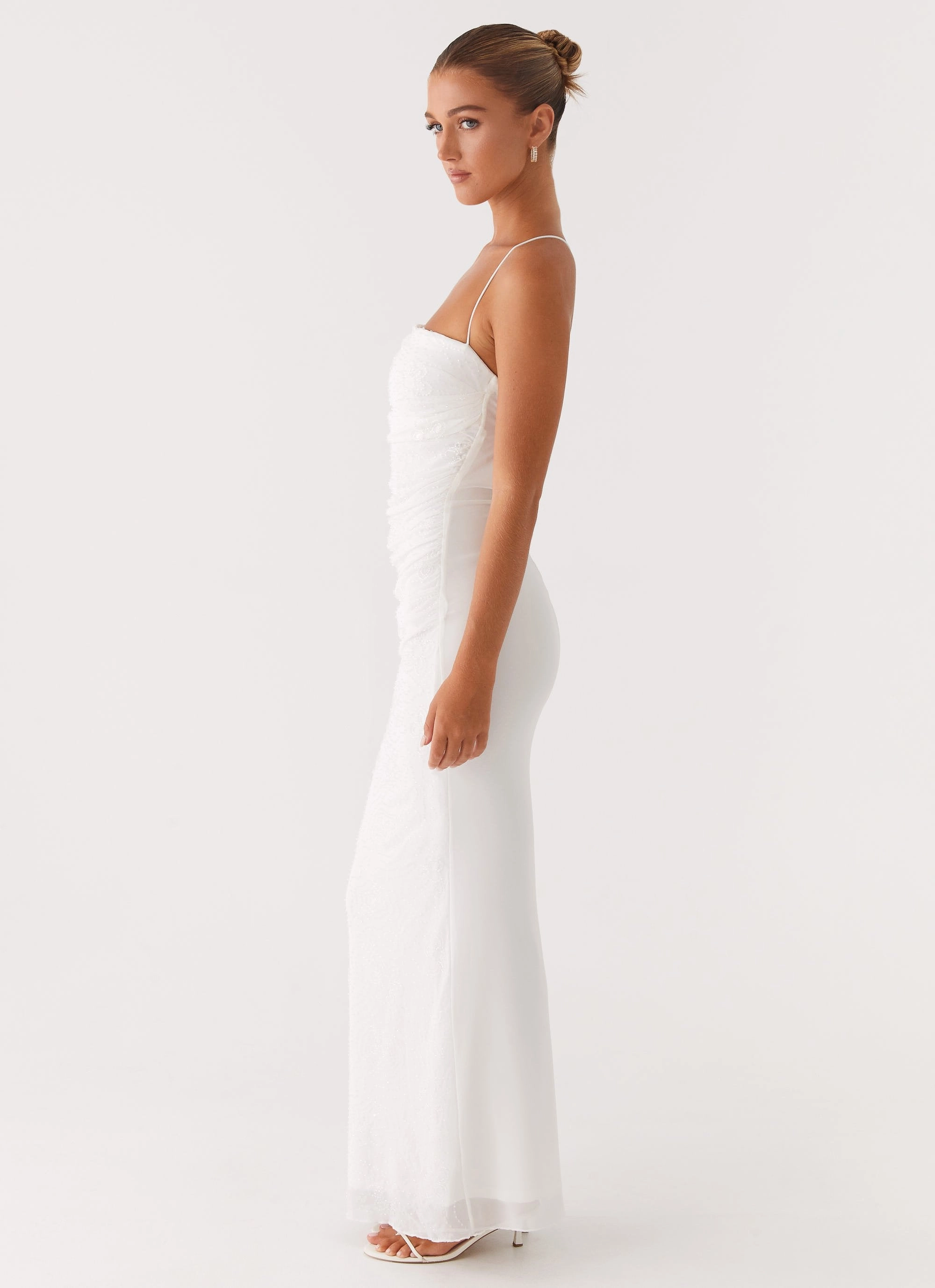 Paxton Beaded Maxi Dress - White Lounge Texture Urban Cool