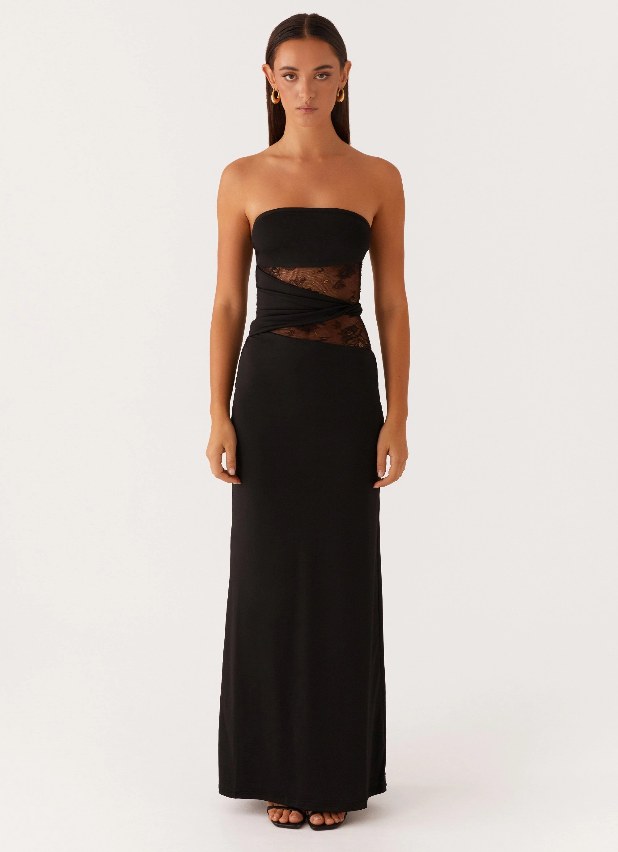 Karma Strapless Maxi Dress - Black Panelled-Design