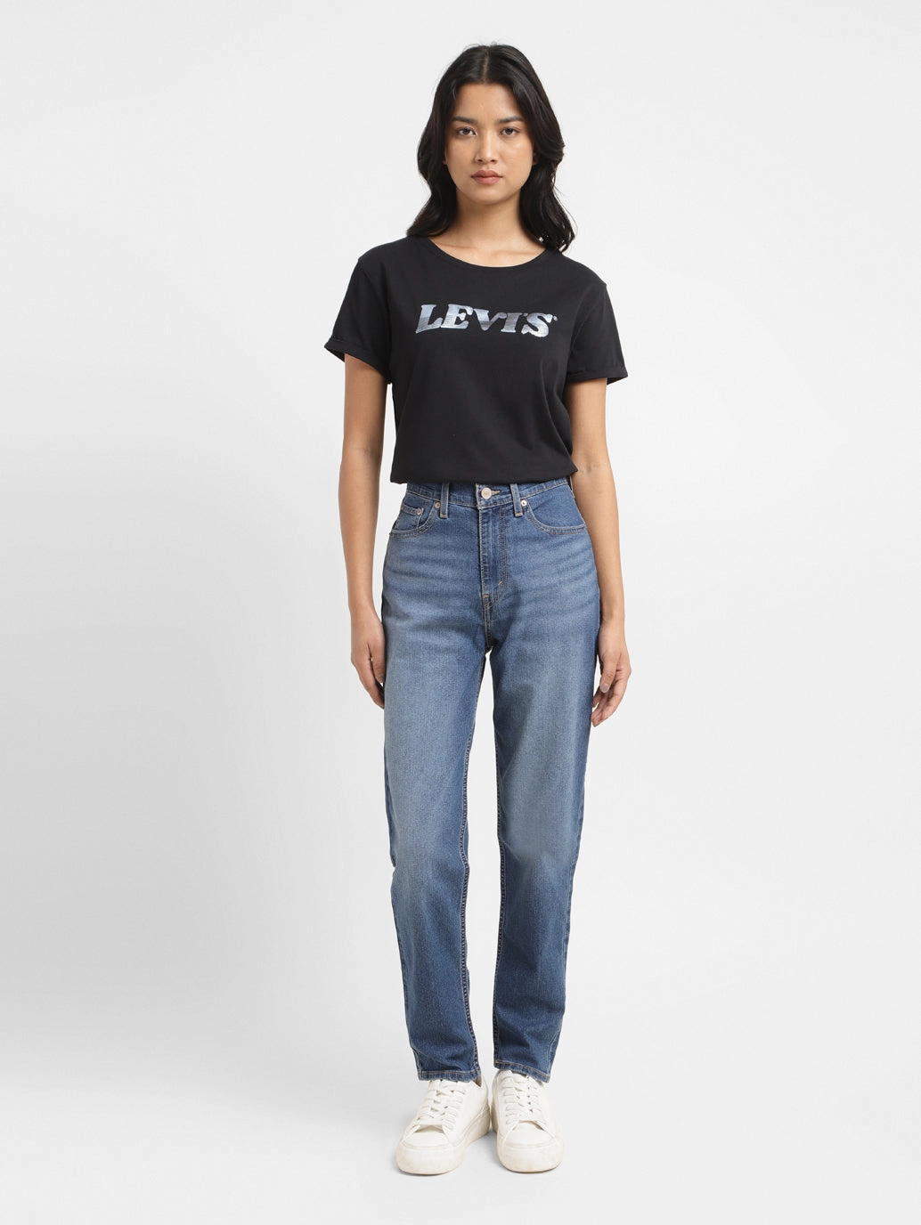 Night Out City Walk Minimalist Women's Blue Loose Fit High Rise Mom Jeans