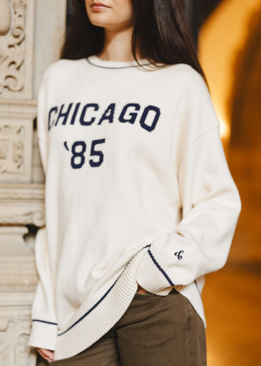 All-Day Knitwear Chicago '85 Oversized Stripe Cuff Sweater - Cream