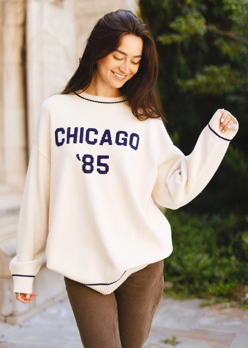 Chicago '85 Oversized Stripe Cuff Sweater - Cream Cozy Designs