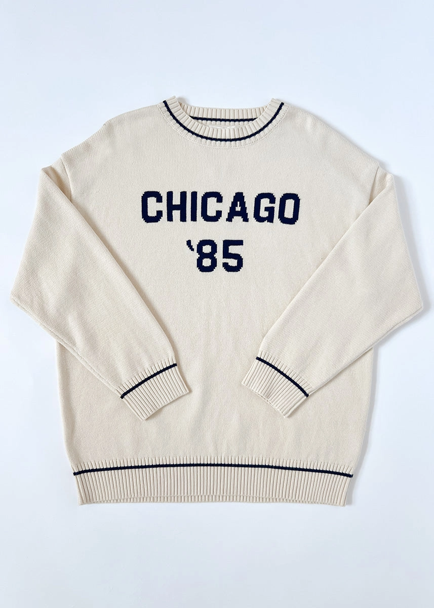 Cozy Stretch Soft Layering Chicago '85 Oversized Stripe Cuff Sweater - Cream