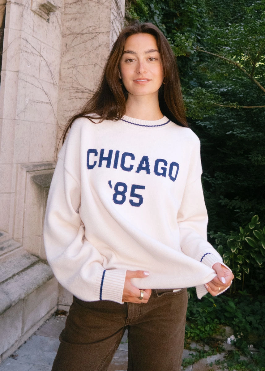 Chicago '85 Oversized Stripe Cuff Sweater - Cream Unisex style Cozy Warm Layer