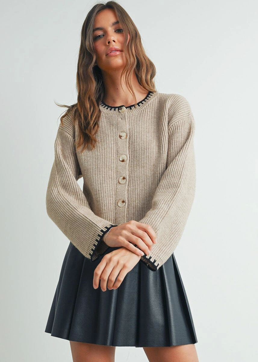 Classic Layer Cordelia Contrast Edge Cardigan - Taupe Black