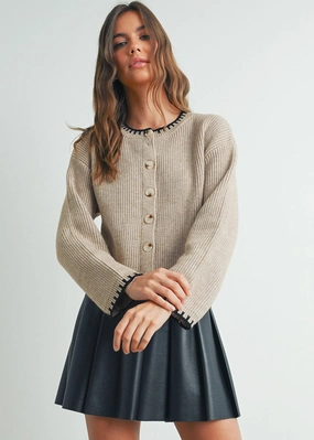 Classic Layer Cordelia Contrast Edge Cardigan - Taupe Black