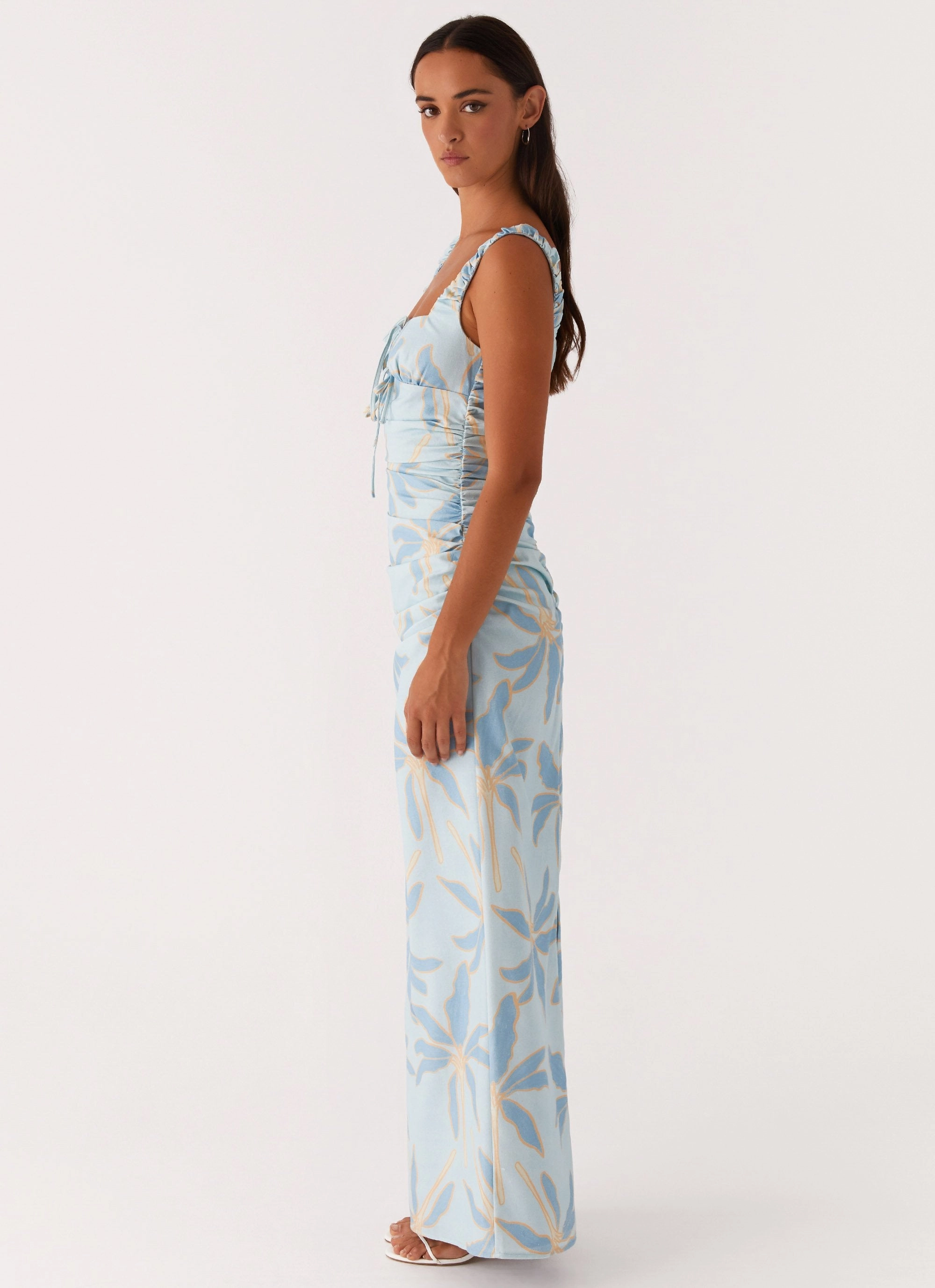 Sleek Motion Gathered-Detail Cosmic Love Ruched Maxi Dress - Opulent Blue