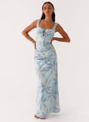 Hook-And-Eye Cosmic Love Ruched Maxi Dress - Opulent Blue