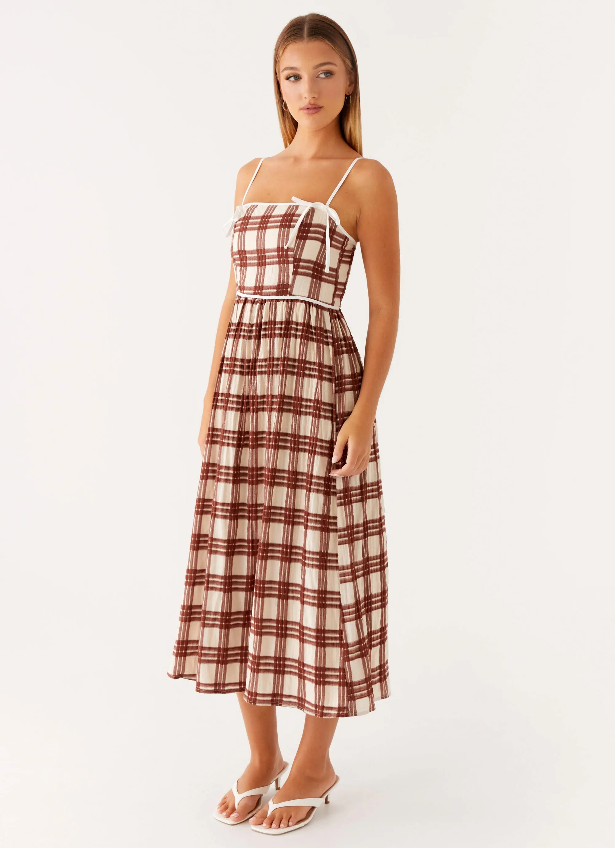 Modern Twist Comfortable Silhouette Shyanne Midi Dress - Chocolate Check