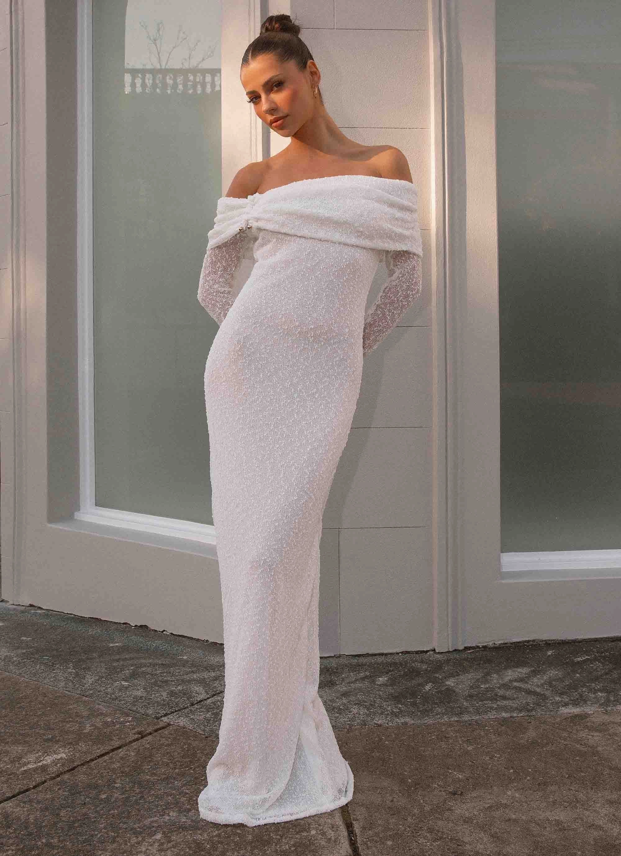 Pollyanna Knit Hardware Maxi Dress - Ivory Cool Movement Evening Tone