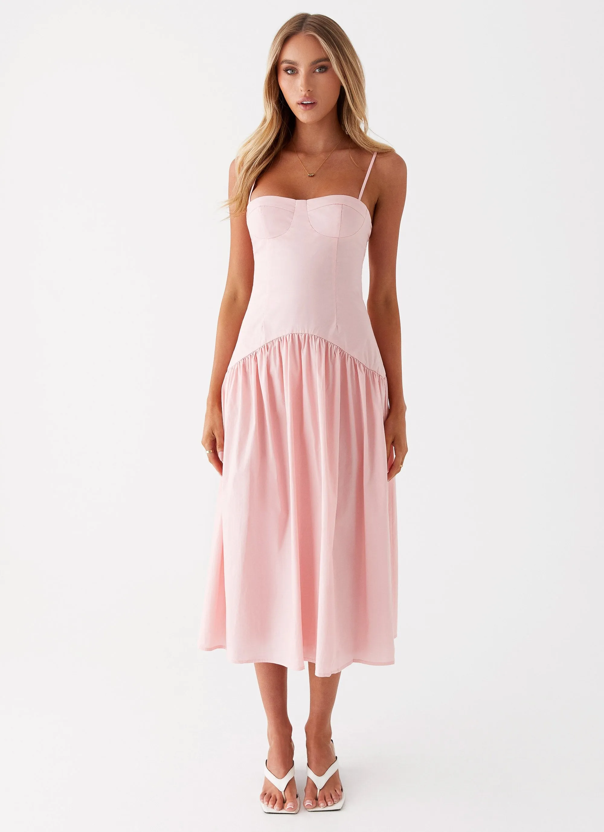 Yvette Corset Midi Dress - Pink Polished Mood Cool Texture