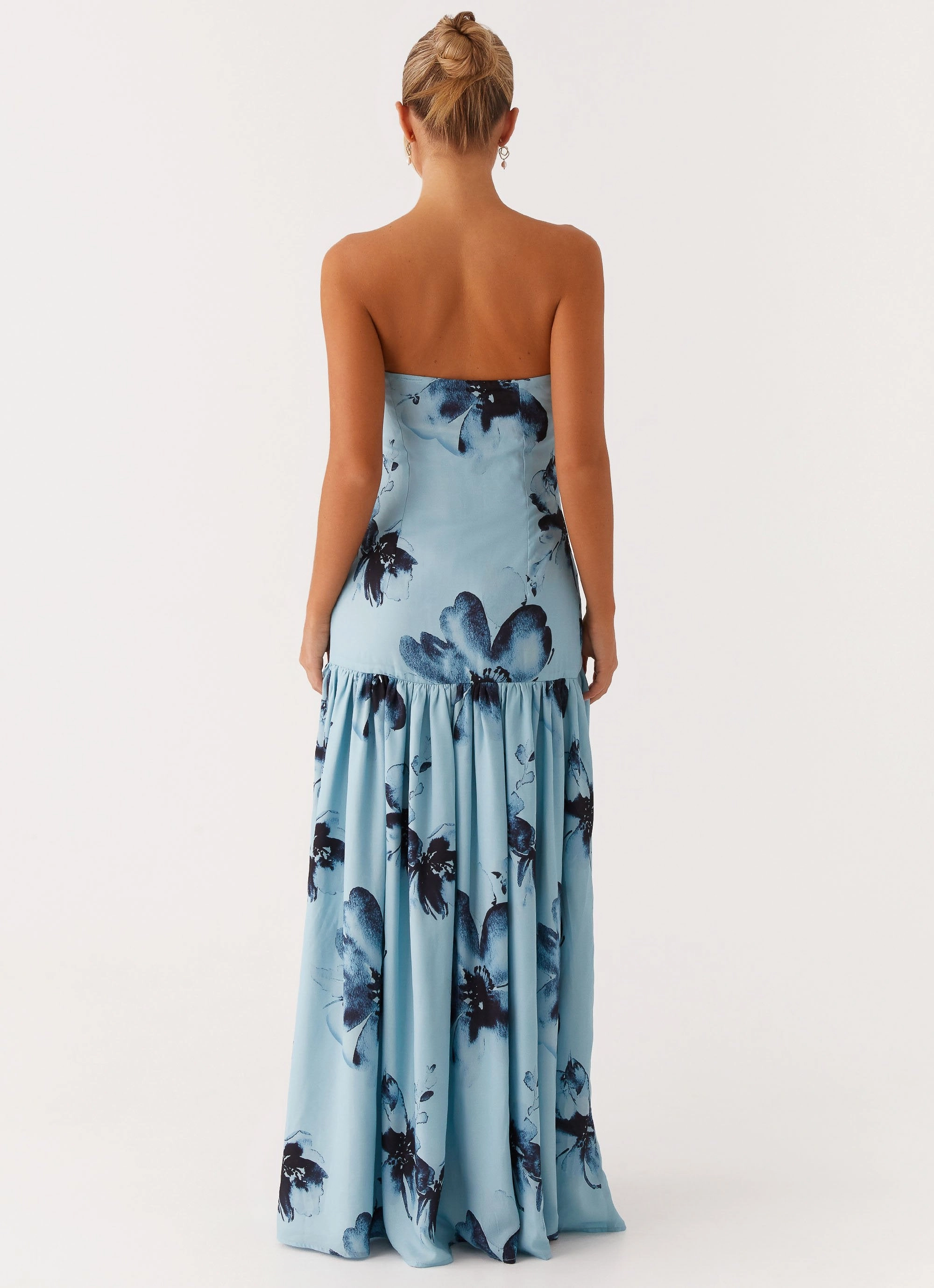 Eden Strapless Maxi Dress - Blue Black Floral Minimalist Fit Charming Comfort
