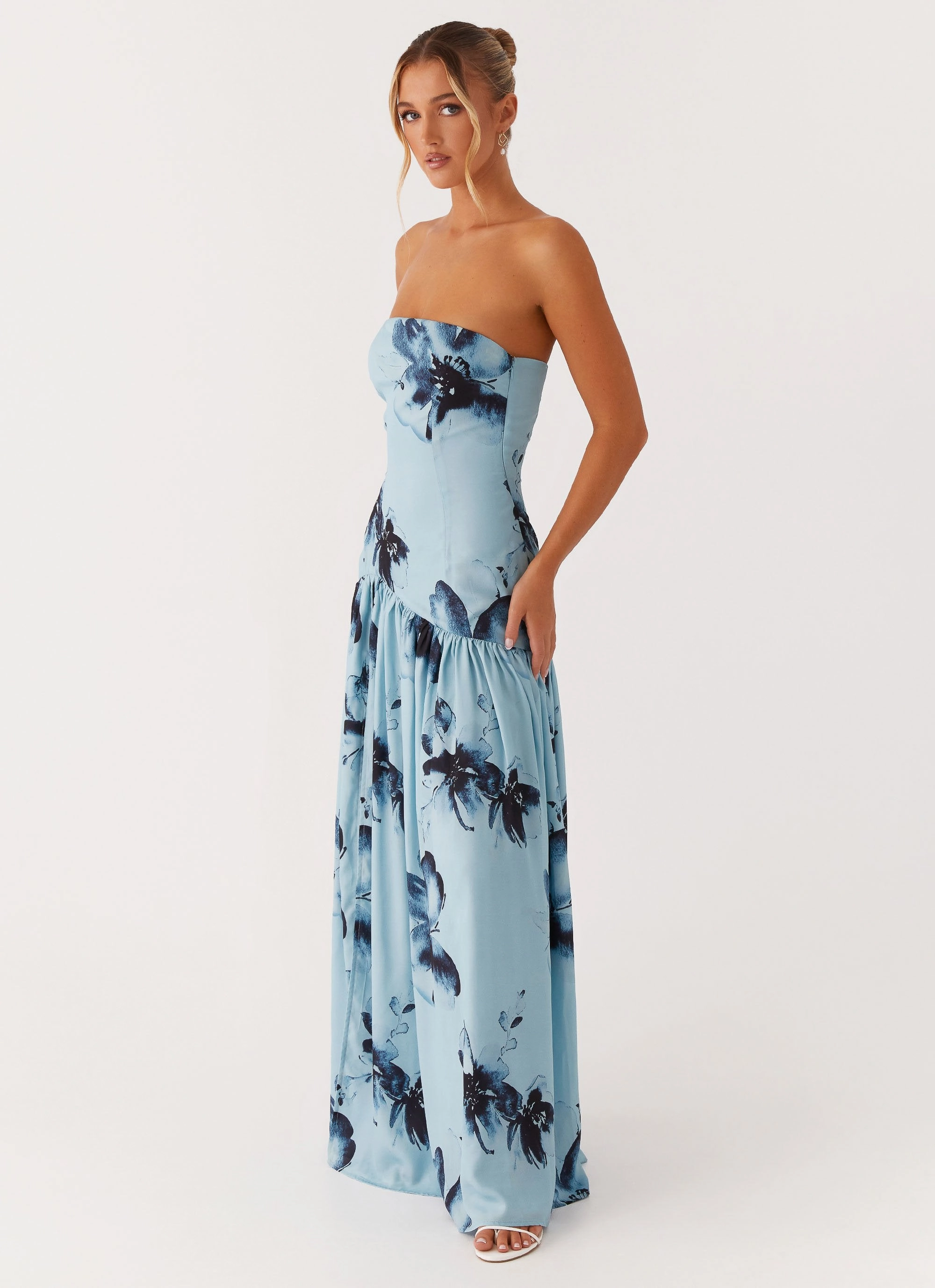 Curvy Glam Eden Strapless Maxi Dress - Blue Black Floral
