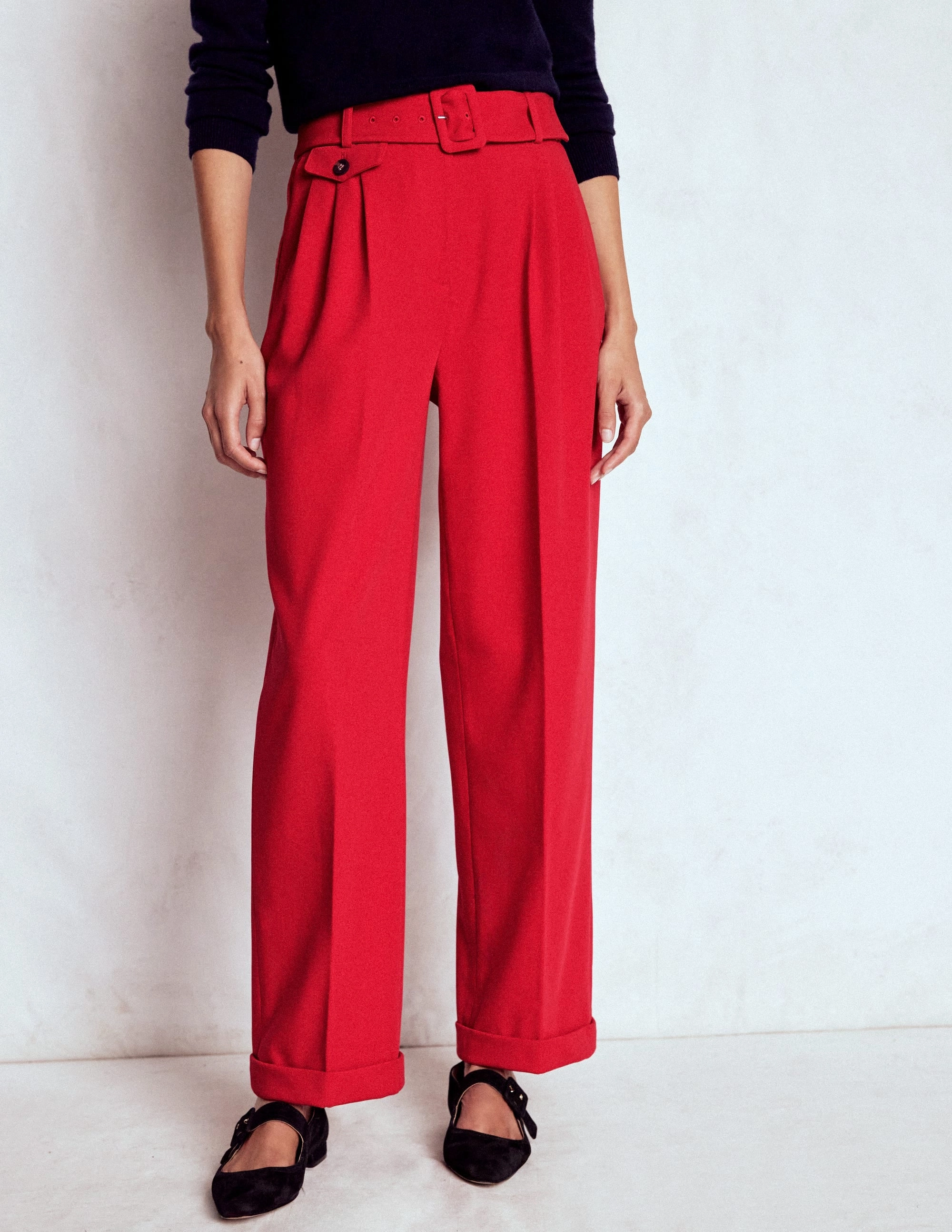 high waisted LightweightDesign Pleat Front Trousers-Chilli Pepper