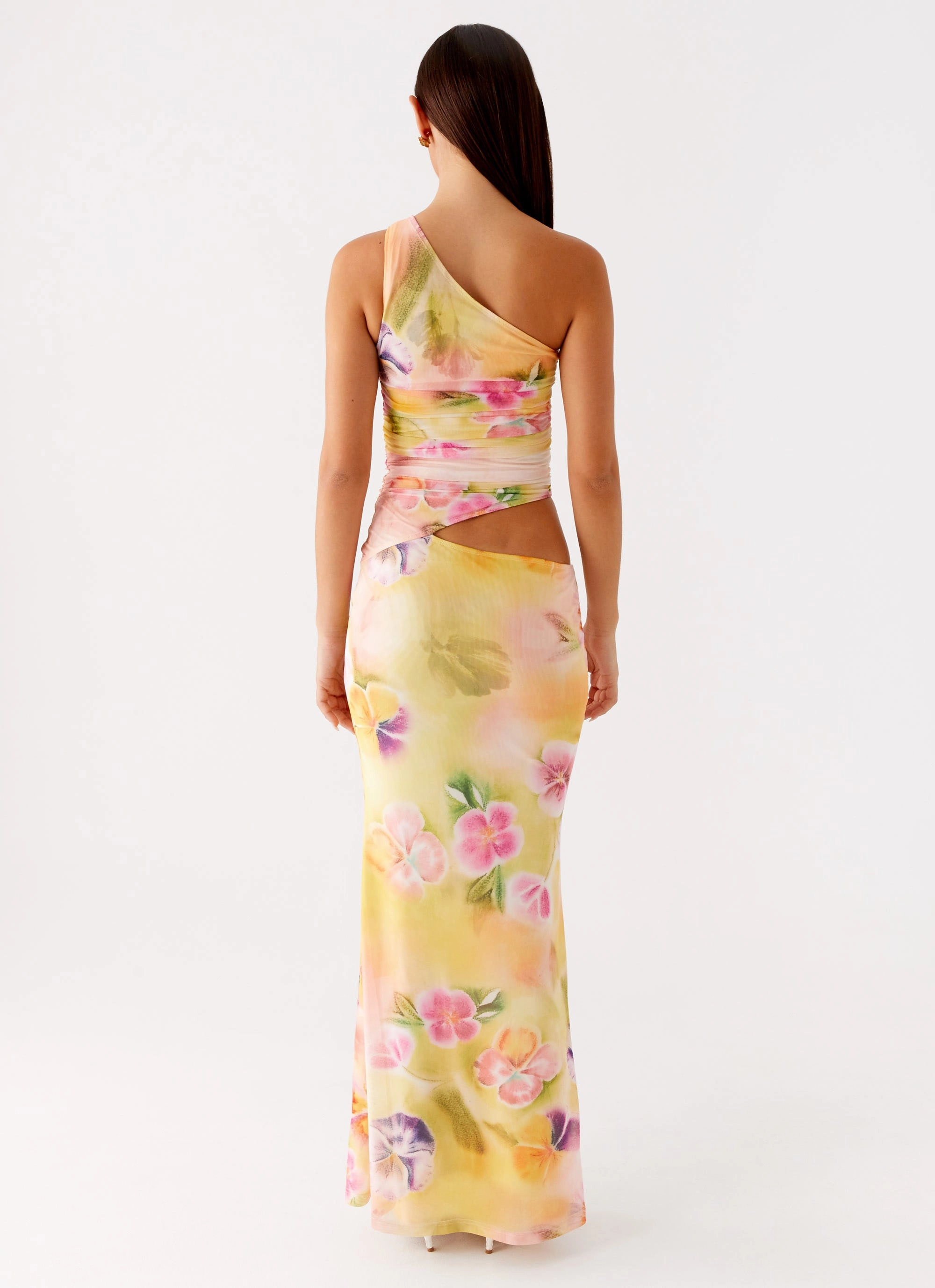 Figure-Skimming Seranella One Shoulder Maxi Dress - Sunburst Floral