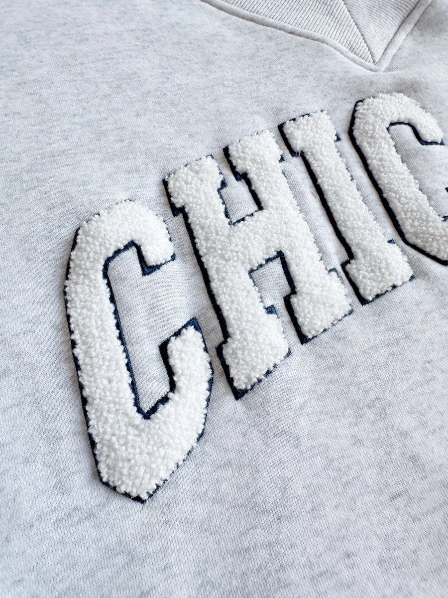 Cold-Weather Layer Eco Conscious Processing Chicago Boucle V-Neck Sweatshirt - Heather Grey