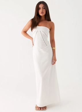 Cerisa Linen Maxi Dress - White Timeless Line Floating Shape