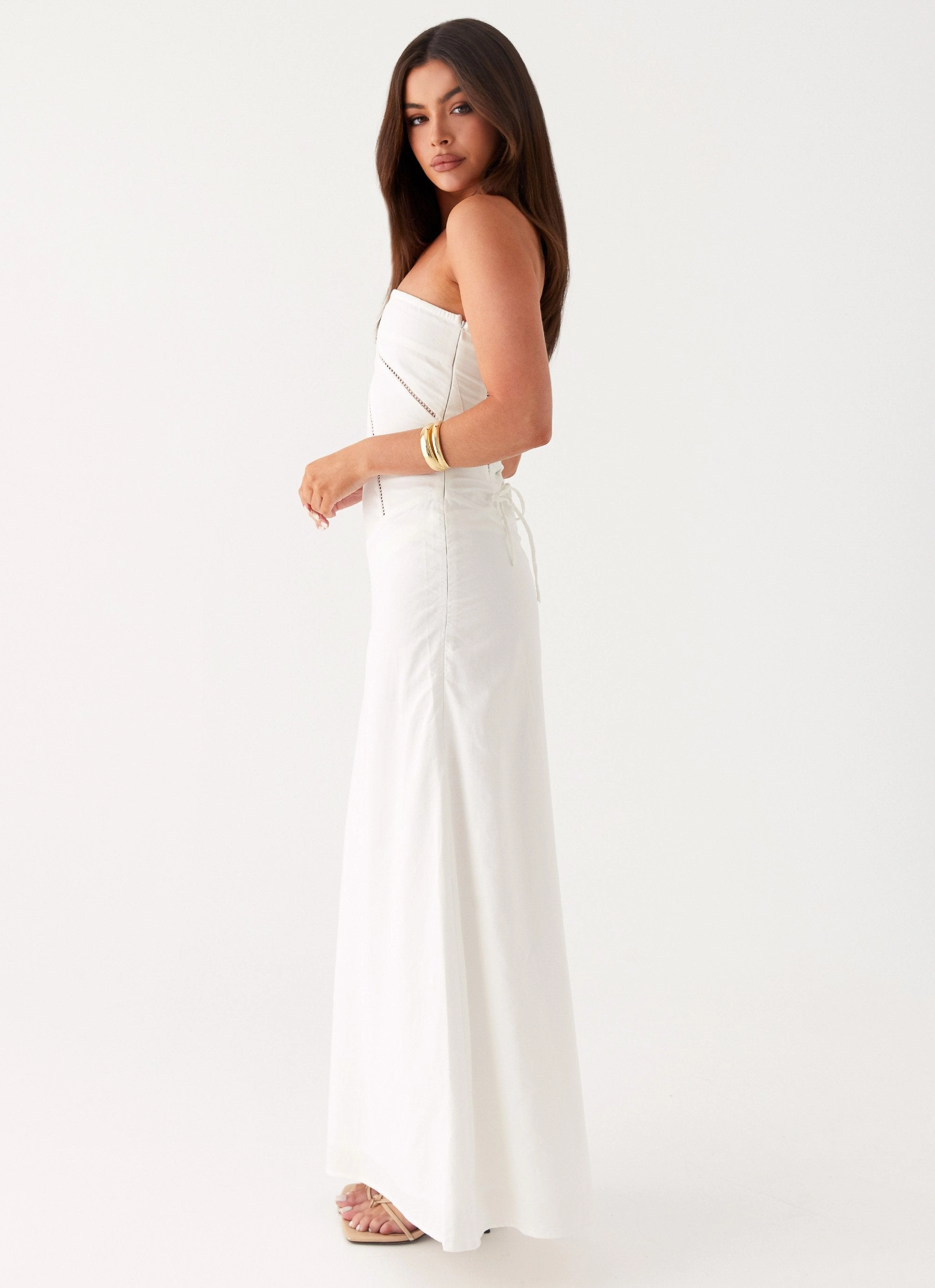 Cerisa Linen Maxi Dress - White Noble Aura