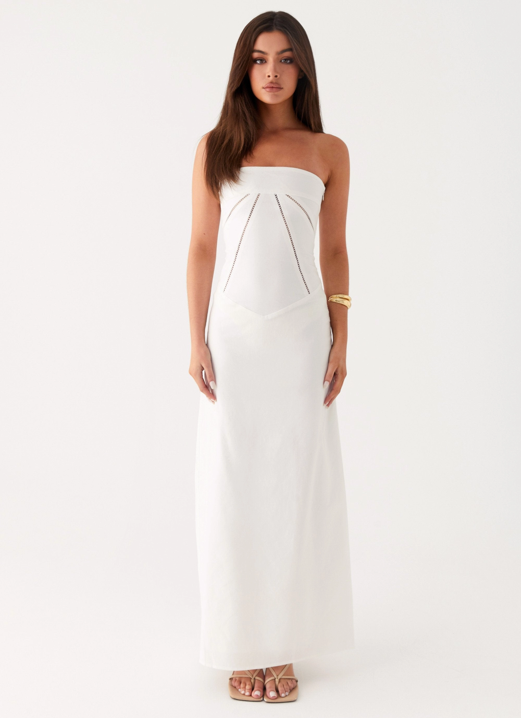 Cerisa Linen Maxi Dress - White Flattering Shape Wear