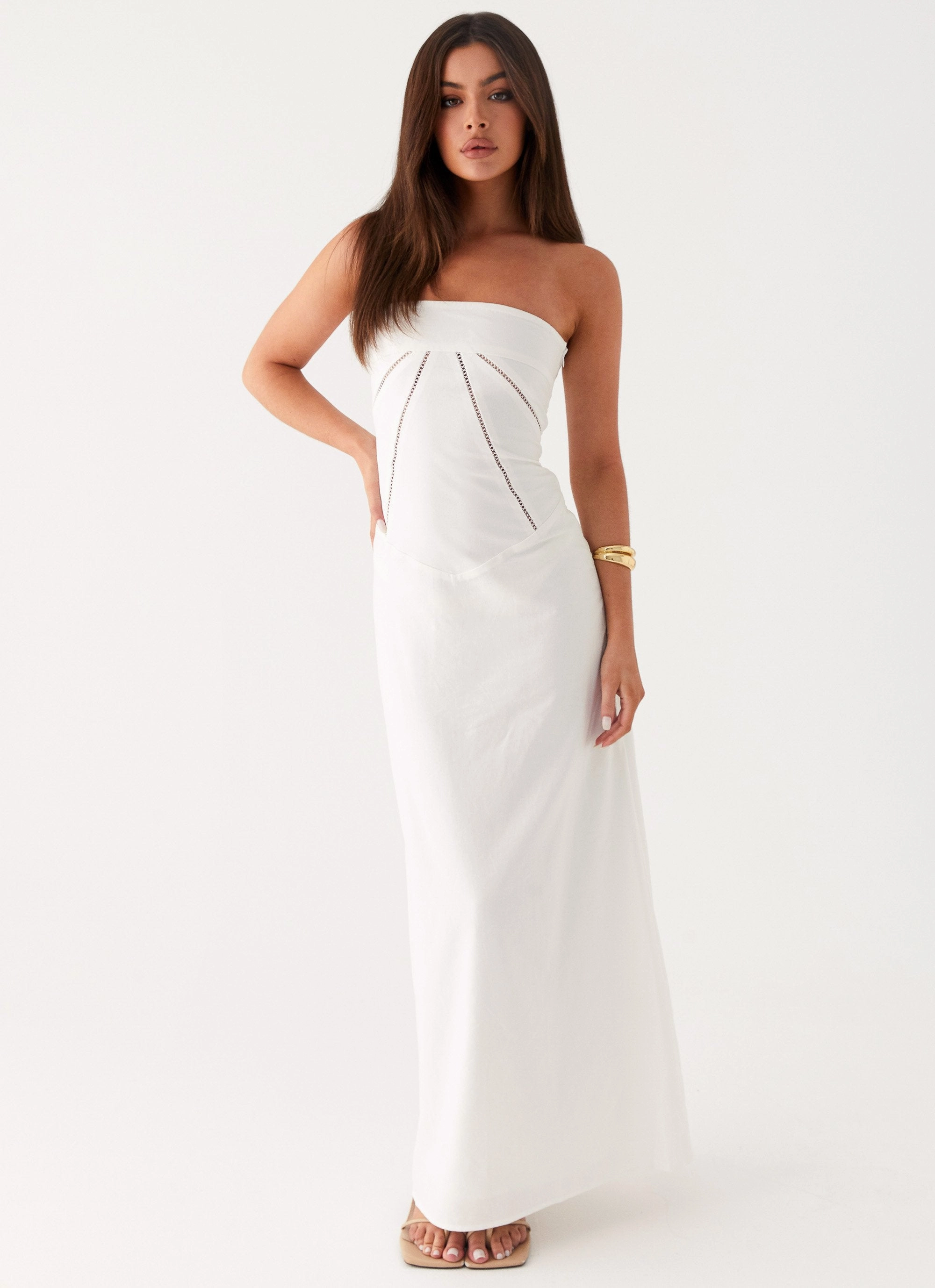 Cerisa Linen Maxi Dress - White Timeless Line Floating Shape