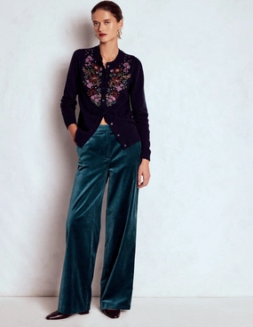 Belgravia Velvet Trousers-Midnight Teal Basic Stretch