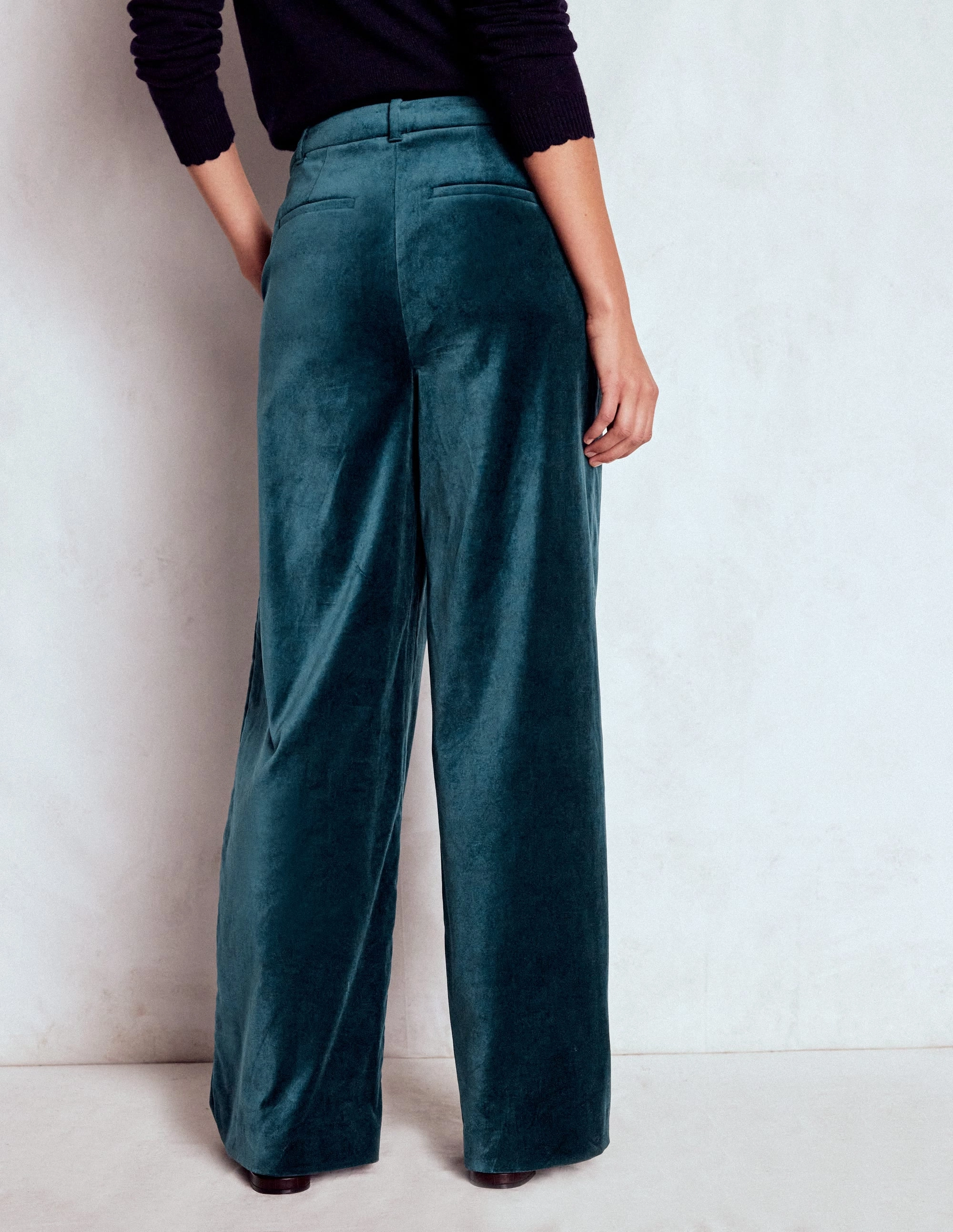 Easy Stretch Fit Flex Wear Design Belgravia Velvet Trousers-Midnight Teal