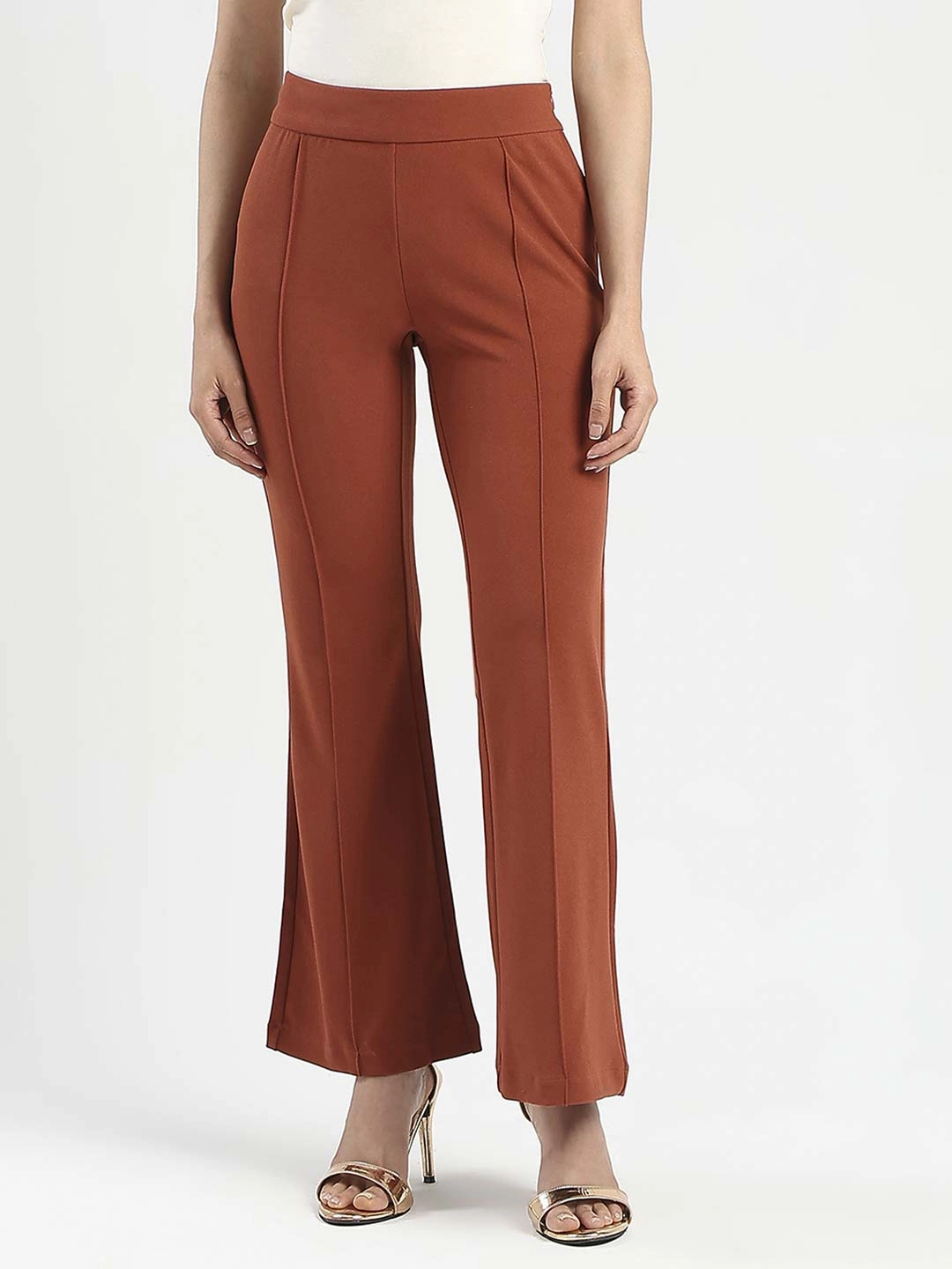 Madame Front Seam Detail Rust Red Wide Leg Trousers Double Layered Hem No Ride