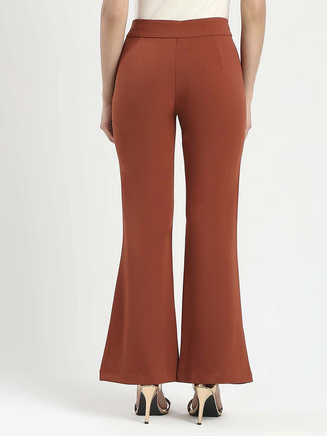 Madame Front Seam Detail Rust Red Wide Leg Trousers NonRestrictiveFit Chic Look
