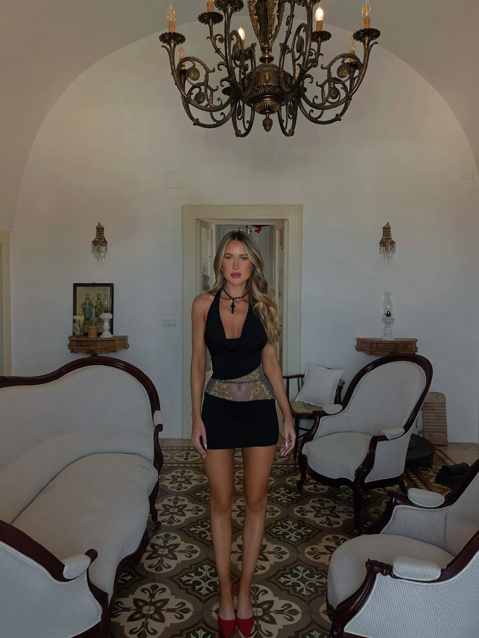 CRIMSON MINI DRESS BLACK Contemporary Style Flared-Hem