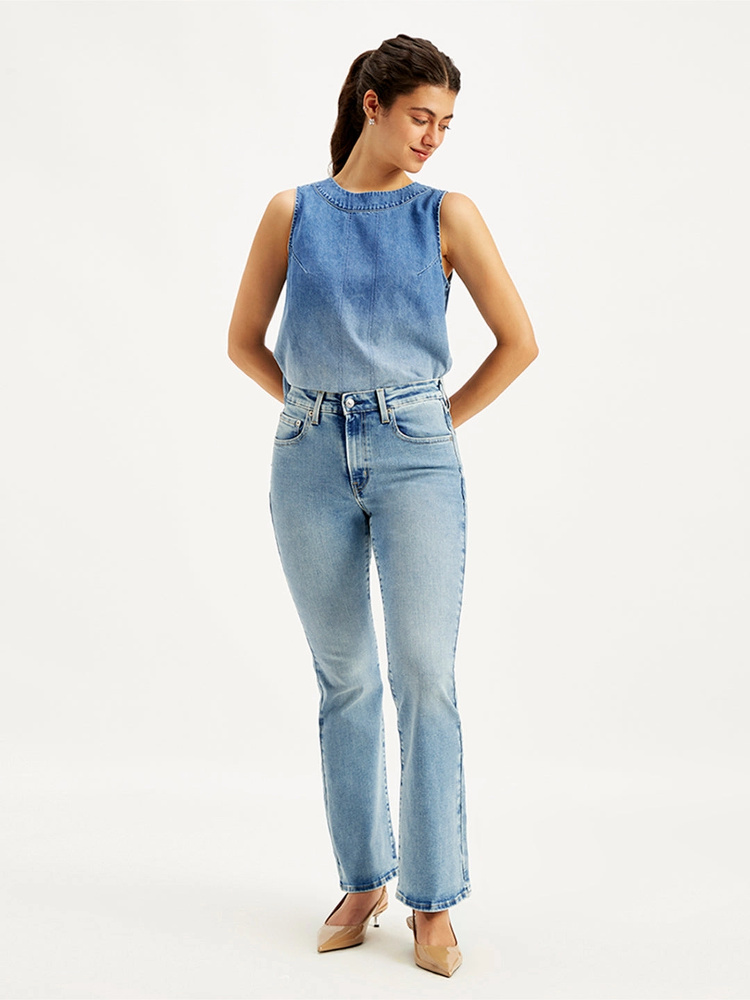 Women's 726 Blue Flared Fit Mid Rise Jeans Sustainable Weekend Getaway