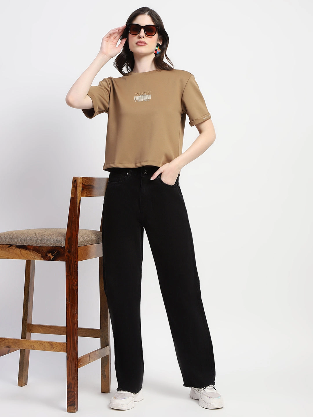 Modern Earthy Casual Essentials Madame Straight Fit Frayed Hem Solid Black Denim