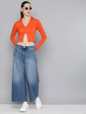 Closet Classic Women's 94 Blue Baggy Wide Leg Fit Mid Rise Jeans