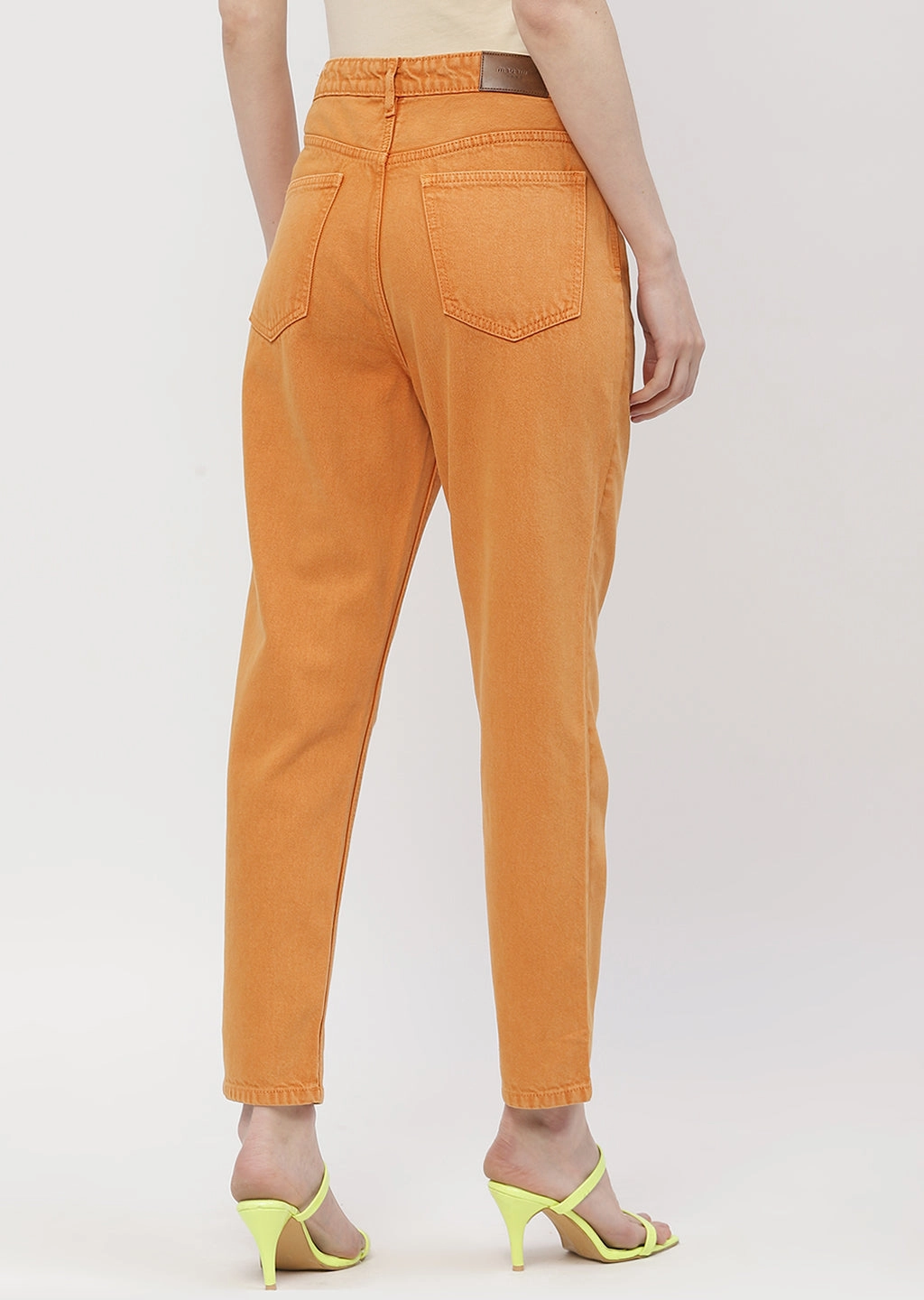 Madame Solid Orange Mom Fit Jeans Slim Smooth