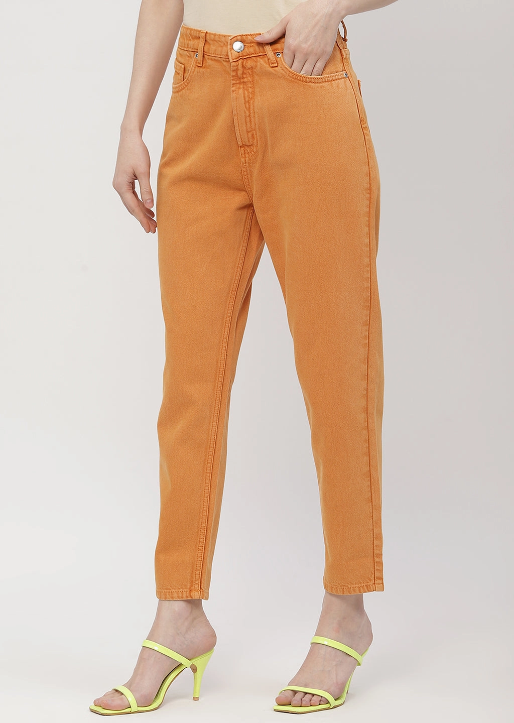 Madame Solid Orange Mom Fit Jeans Style Element
