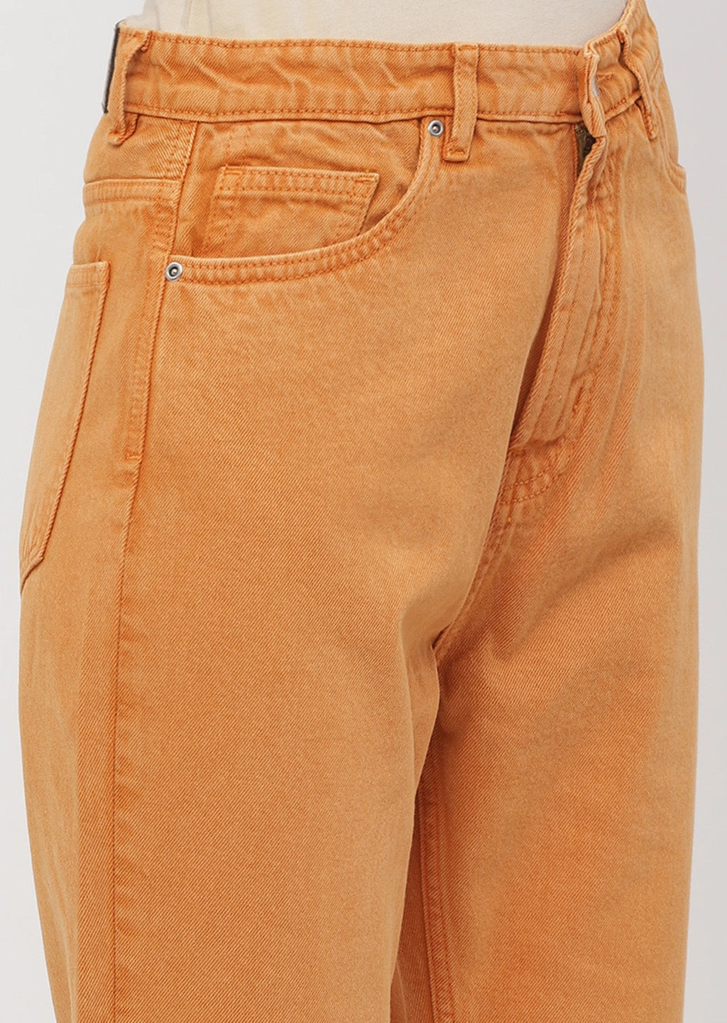 Modern Weekend Style Universal Favorite Madame Solid Orange Mom Fit Jeans