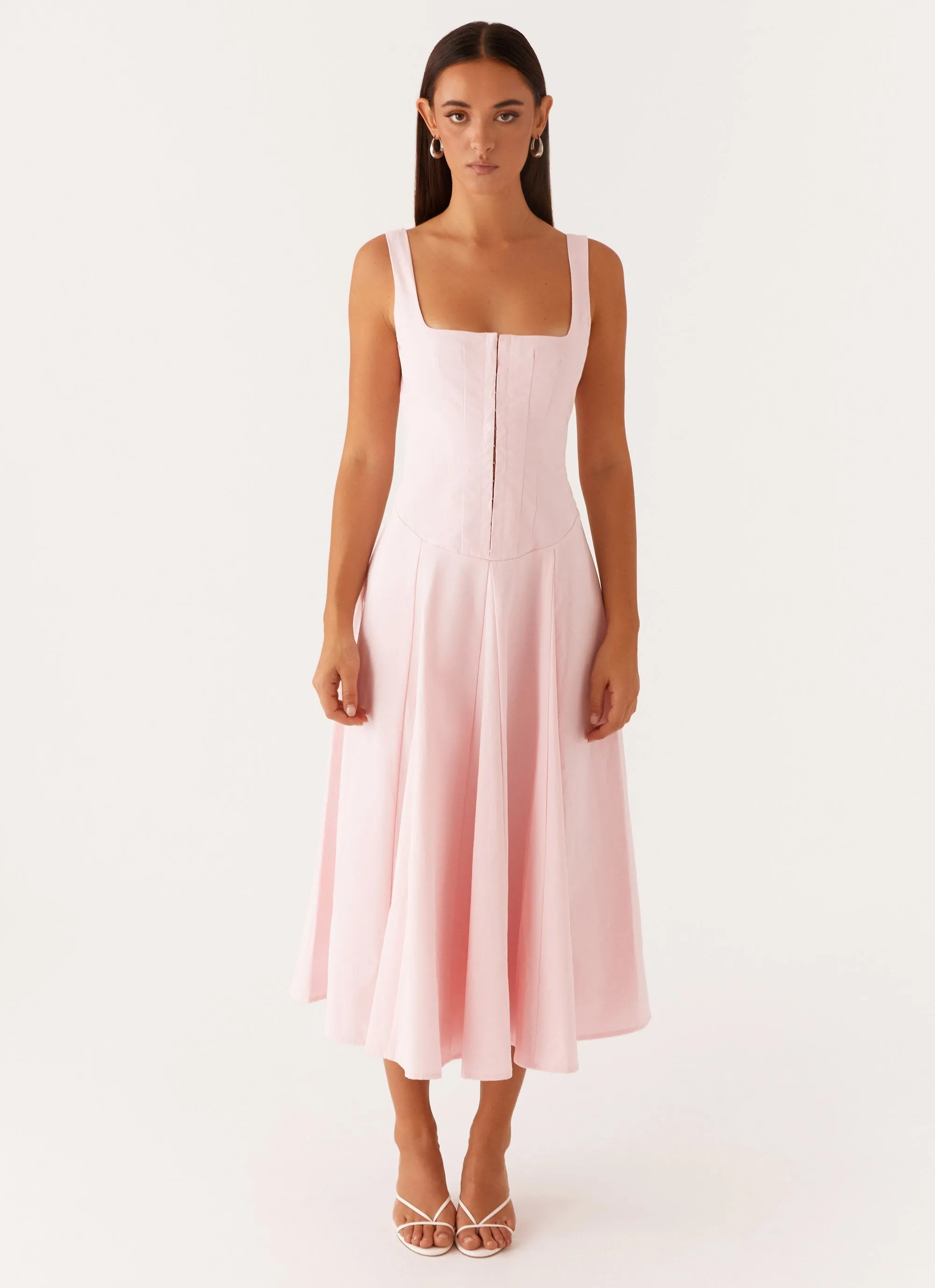 Ebony Midi Dress - Pastel Pink Bare Arm