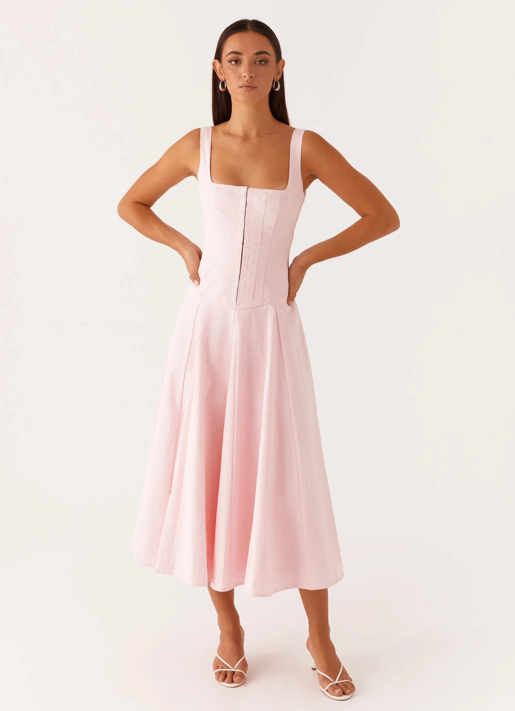 Seasonal Mood Practical-Style Ebony Midi Dress - Pastel Pink