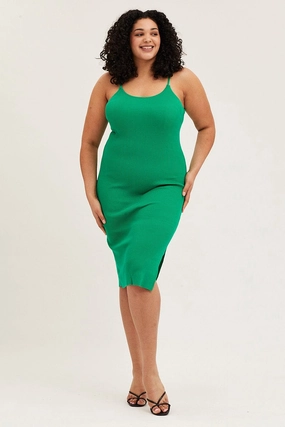 Green Midi Knit Bodycon Dress Scoop Neck Sleeveless Elegant Motion
