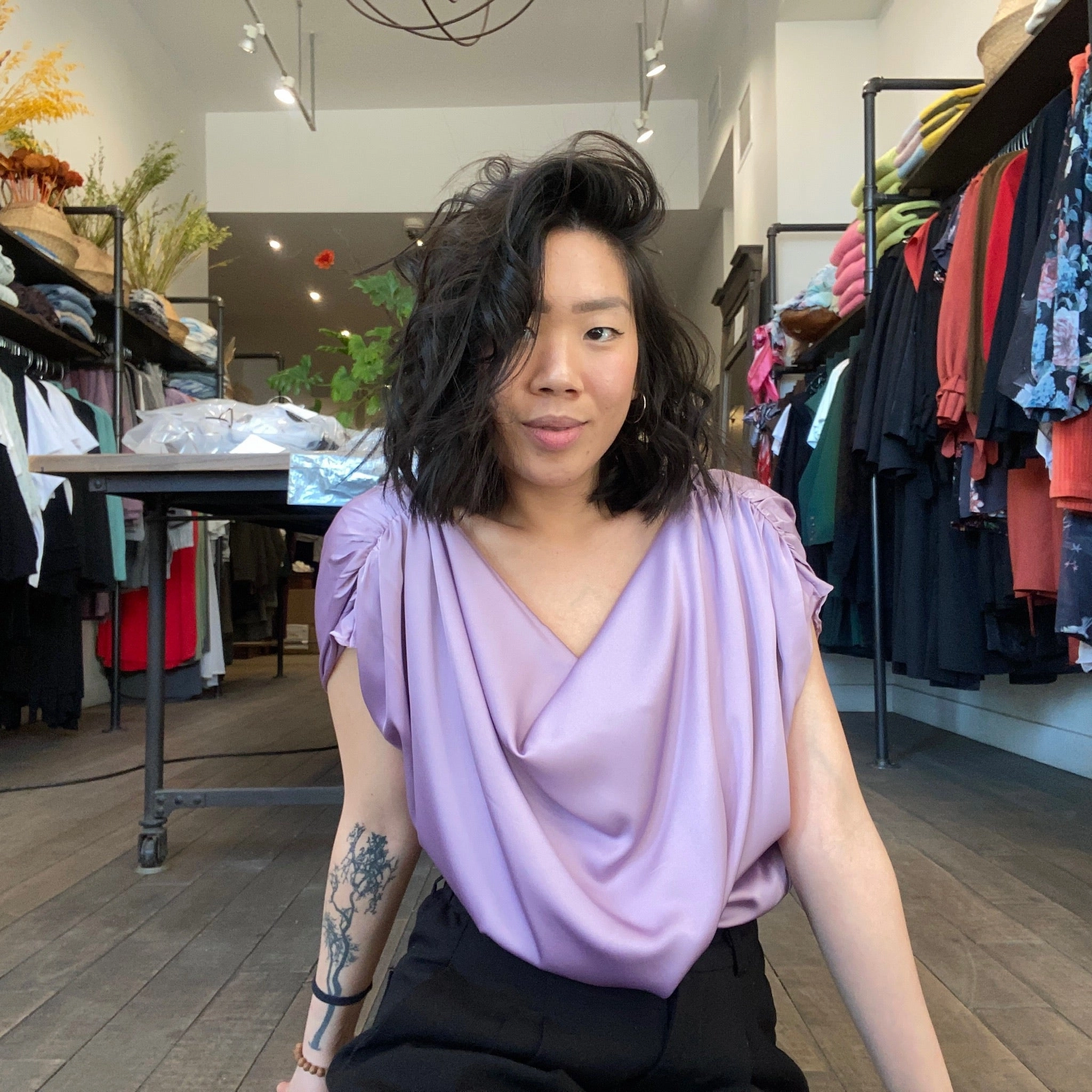 Practical CRYSTAL Cowl Neck Top